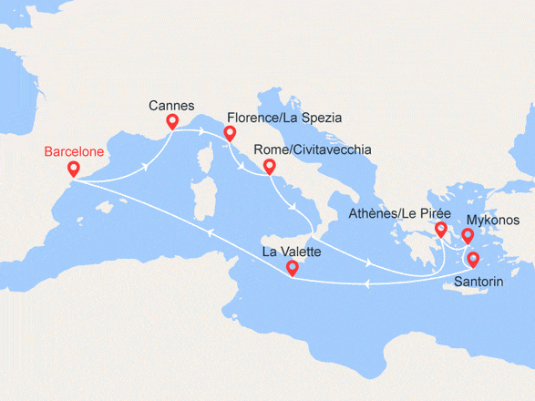 itinéraire croisière Iles grecques - Iles grecques : Le berceau de l'humanité : Espagne, France, Italie, Grèce, Malte