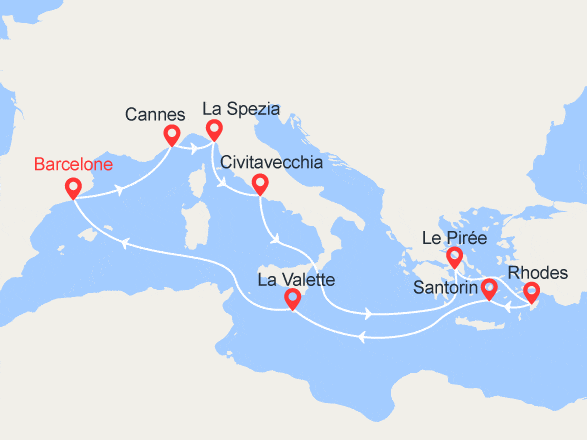 itinéraire croisière Iles grecques - Iles grecques : Le berceau de l'humanité : Espagne, France, Italie, Grèce, Malte