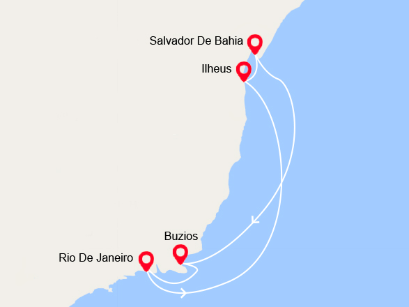 itinéraire croisière Amérique du Sud : Le Brésil : Rio de Janeiro, Ilheus, Salvador, Buzios