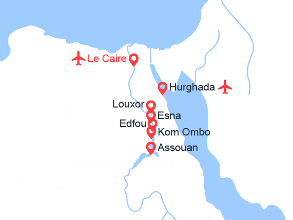 itinéraire croisière Nil : Le Caire et extension Framissima Continental Hurghada