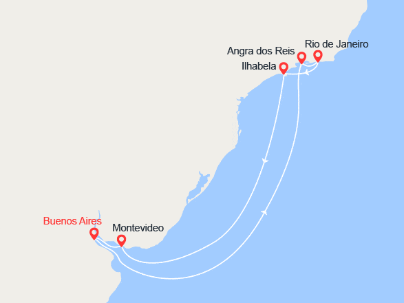 itinéraire croisière Amérique du Sud : Le Soleil du Brésil et le Tango d'Argentine