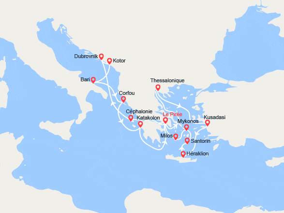 itinéraire croisière Méditerranée Orientale : Légendaire Adriatique: Athènes, Théssalonique, Dubrovnik