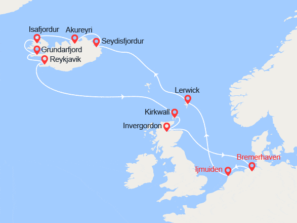 itinéraire croisière Europe du Nord : Légende d'Islande : Îles Shetland, Islande, Écosse et Allemagne