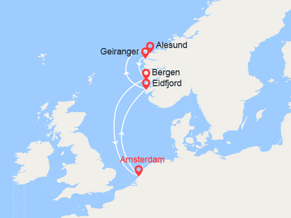 itinéraire croisière Fjords : Légende Nordique: Eidfjord, Alesund, Geiranger, Bergen