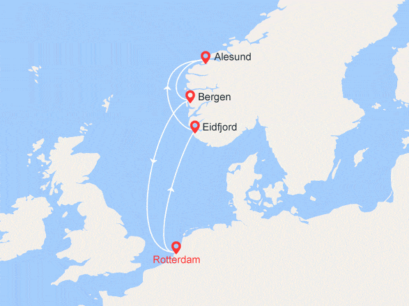 itinéraire croisière Fjords - Fjords : Légendes Nordiques : Eidfjord, Alesund, Geiranger, Bergen