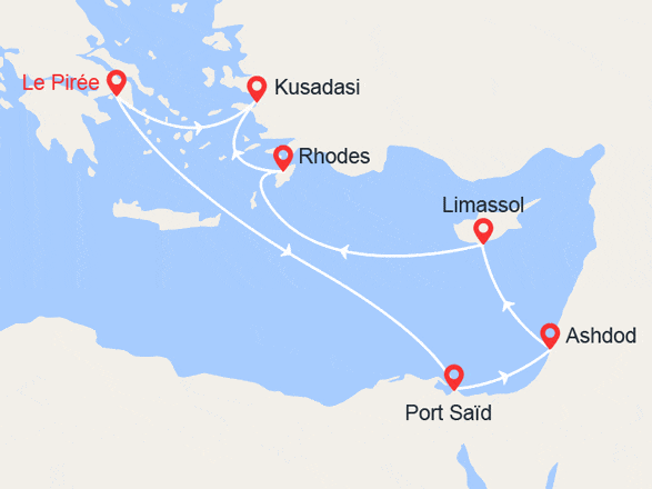 itinéraire croisière Iles grecques : Les 3 continents : Grèce, Égypte, Israël, Chypre, Turquie