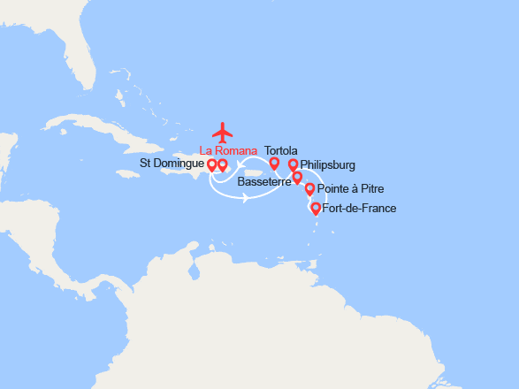 itin&eacute;raire croisi&egrave;re Caraïbes et Antilles : Les Antilles et Iles Vierges I Vols inclus au départ de Lyon 