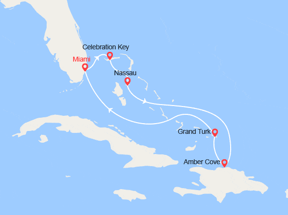 itinéraire croisière Caraïbes et Antilles : Les Bahamas : Celebration Key et Nassau, Rép. Dominicaine, Grand Turk