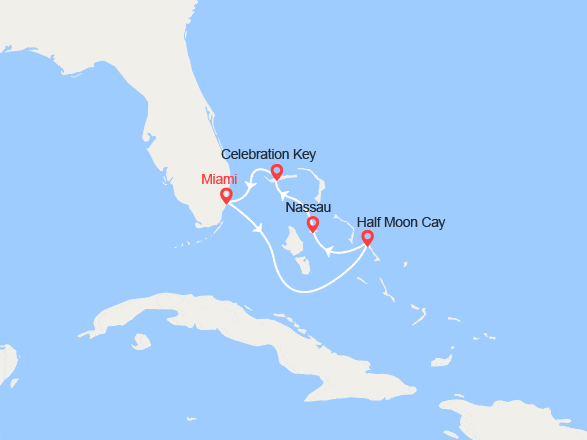 itinéraire croisière Caraïbes et Antilles : Les Bahamas : Half Moon Cay, Nassau, Celebration Key
