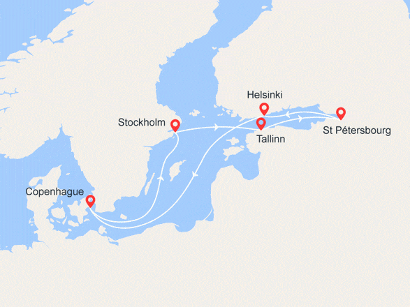 itinéraire croisière Baltique : Les Capitales Baltes : Danemark, Suède, Estonie, Finlande, Russie
