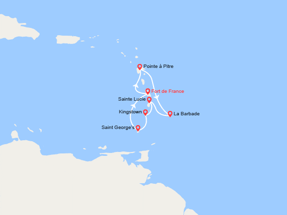 itinéraire croisière Caraïbes et Antilles : Les Caraïbes : Martinique, Guadeloupe, Ste Lucie..