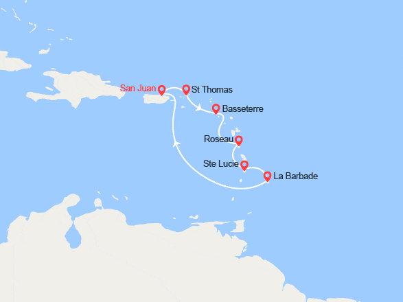 itin&eacute;raire croisi&egrave;re Caraïbes et Antilles : Les Caraïbes : San Juan, Porto Rico, Basseterre 