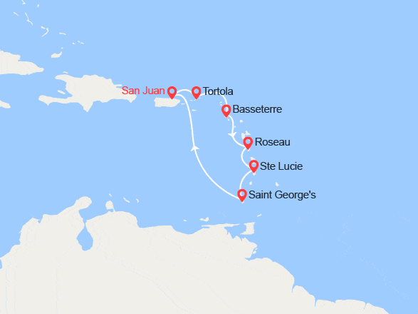 itin&eacute;raire croisi&egrave;re Caraïbes et Antilles : Les Caraïbes : San Juan, Tortola, St Kitts et Nevis 