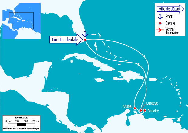 itinéraire croisière Caraïbes et Antilles : Les Caraïbes du Sud : Curaçao, Bonaire, Aruba