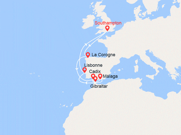 itinéraire croisière Méditerranée : Les Côtes Atlantiques : La Corogne, Andalousie, Gibraltar, Lisbonne