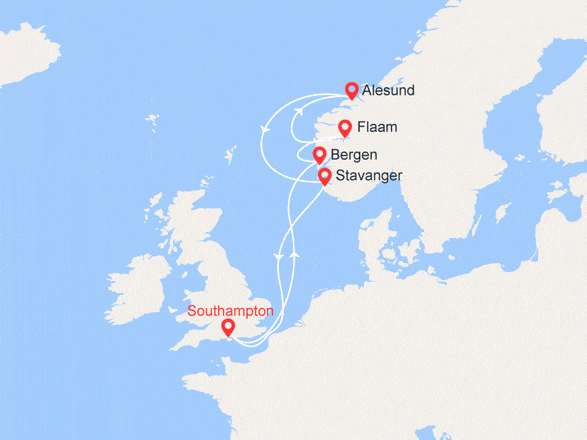 itinéraire croisière Fjords - Fjords : Les Fjords : Bergen, Flaam, Alesund, Stavanger