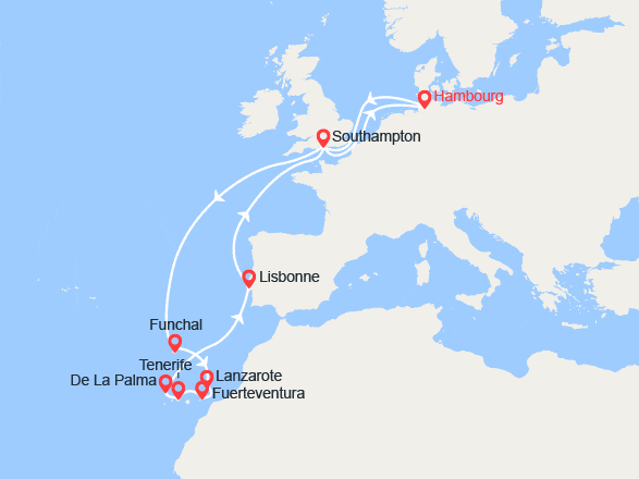 itin&eacute;raire croisi&egrave;re Canaries Madère : Les iles Canaries: Hambourg, Madère, Lanzarote.. 