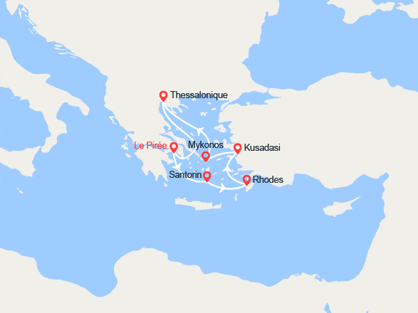 itinéraire croisière Méditerranée Orientale : Les îles grecques : Santorin, Rhodes, Mykonos...