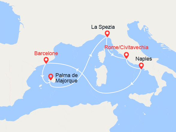 itinéraire croisière Méditerranée Occidentale : Les incontournables de la Méditerranée : Italie, Espagne, France