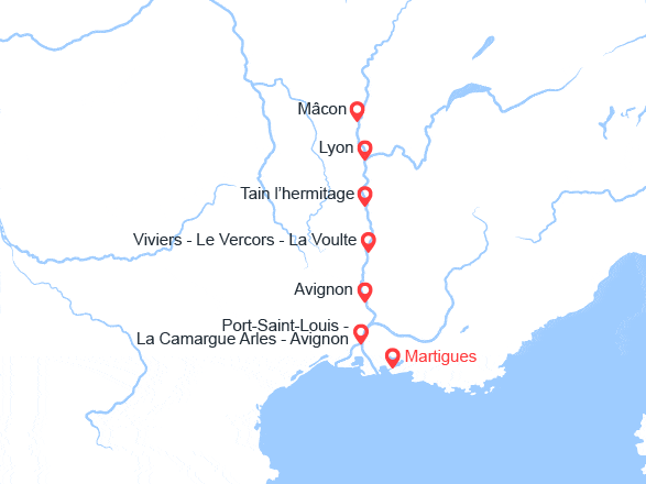 itinéraire croisière Rhône Saône : Les plus belles escales du Rhône et de la Saône De Martigues à Lyon (MML_2)