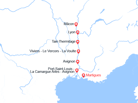 itinéraire croisière Rhône Saône : Les plus belles escales du Rhône et de la Saône De Martigues à Lyon (MML_2)