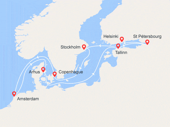 itinéraire croisière Baltique : Les richesses de la Baltique : Danemark, Estonie, Russie, Finlande, Suède