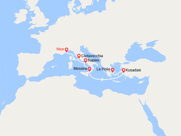 itin&eacute;raire croisi&egrave;re Méditerranée Orientale : Les Rivieras Méditerranéennes au départ de Nice 