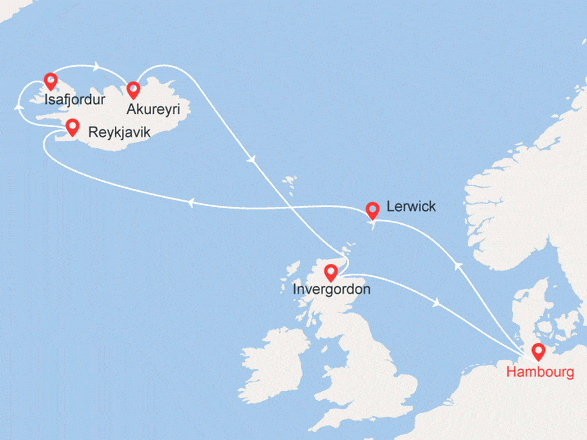 itinéraire croisière Europe du Nord : Les villes des Shetland et les villages de pêcheurs islandais : Allemagne, Royaume-Uni, Islande