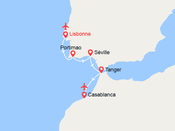 itinéraire croisière Méditerranée : Lisbonne, Séville et la côte Marocaine