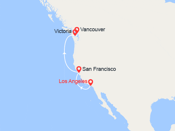 itin&eacute;raire croisi&egrave;re Amérique du Nord : Los Angeles, San Francisco, Victoria et Vancouver 
