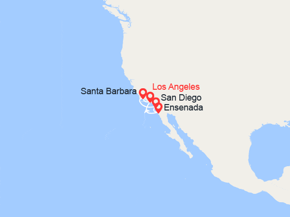 itin&eacute;raire croisi&egrave;re Amérique du Nord : Los Angeles, Santa Barbara, San Diego, Ensanada 