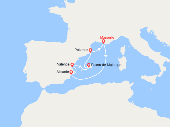 itin&eacute;raire croisi&egrave;re Méditerranée Occidentale : Lumières d'Espagne 