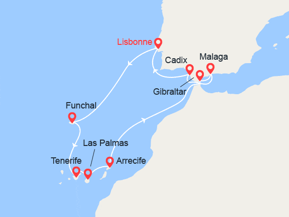 itinéraire croisière Canaries Madère : Madère, Iles Canaries, Gibraltar, Espagne