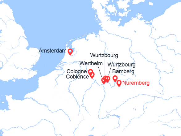 itin&eacute;raire croisi&egrave;re Rhin et ses affluents : Main & Rhin : de Nuremberg à Amsterdam 