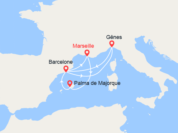 itinéraire croisière Iles Baléares : Majorque, Barcelone, Italie