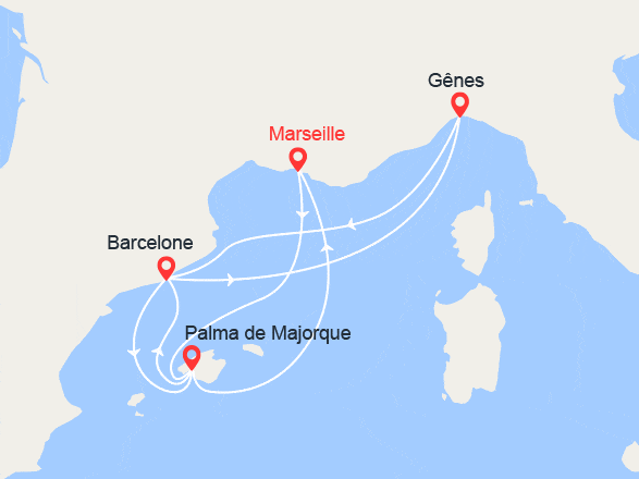 itinéraire croisière Iles Baléares : Majorque, Espagne, Italie