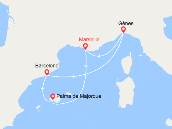 itinéraire croisière Iles Baléares : Majorque, Espagne, Italie