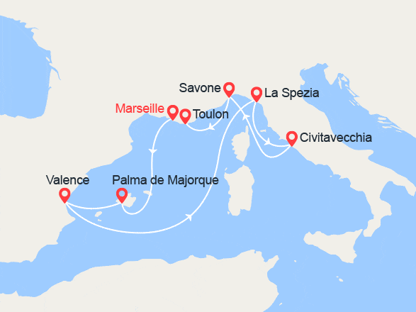 itinéraire croisière Méditerranée Occidentale : Majorque, Espagne, Italie, Provence 