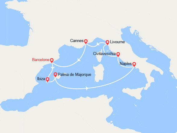 itinéraire croisière Méditerranée Occidentale : Majorque, Italie, Côte d'Azur