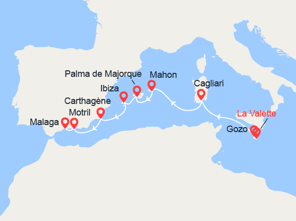 itinéraire croisière Iles Baléares : Malte, Baléares et Espagne