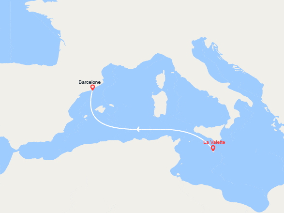 itinéraire croisière Méditerranée Occidentale : Malte, Espagne : de La Valette à Barcelone