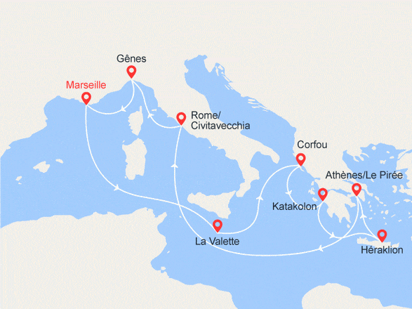 itinéraire croisière Iles grecques - Iles grecques : Malte, Grèce, Italie