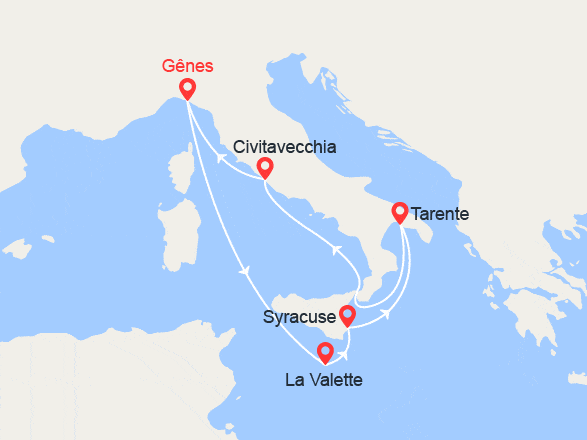 itinéraire croisière Méditerranée : Malte, Sicile, Italie