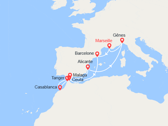 itinéraire croisière Méditerranée : Maroc, Espagne, Italie