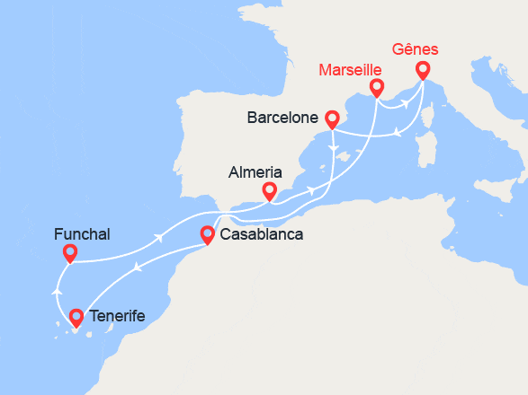 itinéraire croisière Canaries Madère - Canaries Madère : Maroc, Tenerife, Madère, Espagne