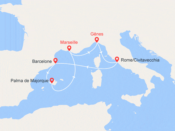 itinéraire croisière Iles Baléares : Marseille, Gênes, Barcelone et Majorque