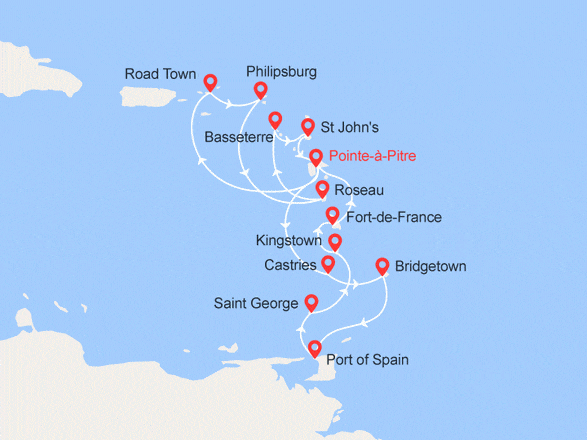 itinéraire croisière Caraïbes et Antilles : Martinique, Guadeloupe, Sainte Lucie, Barbades, Trintié et Tobago...