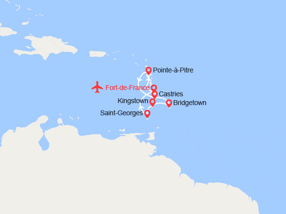itin&eacute;raire croisi&egrave;re Caraïbes et Antilles : Martinique, Guadeloupe, Ste. Lucie, Barbades, St Vincent & les Grenadines, Grenade - Vols inclus 