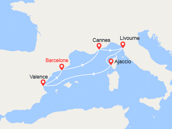 itinéraire croisière Méditerranée : Méditerranée : Côte d'Azur, Toscane, Corse, Espagne