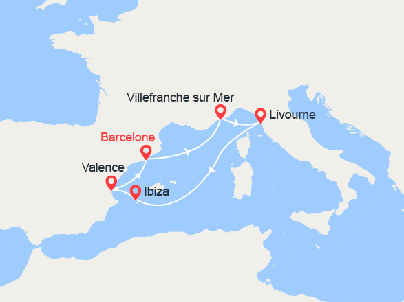 itinéraire croisière Iles Baléares : Méditerranée : Côte d'Azur, Toscane, Espagne